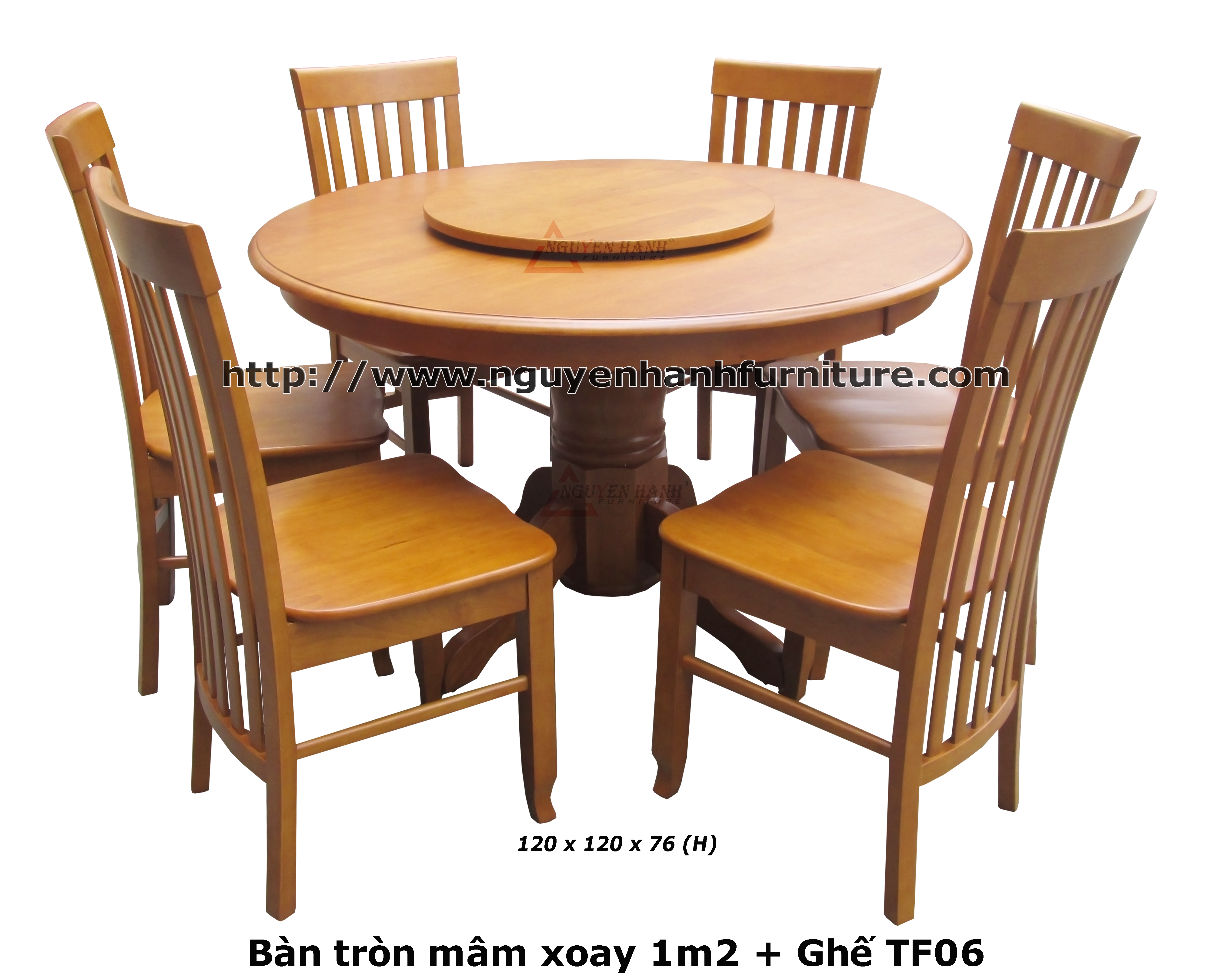 Name product: 120 Round table with chair TF06 chair - Dimensions: 120 x 120 x 76 (H) - Description: Wood natural rubber